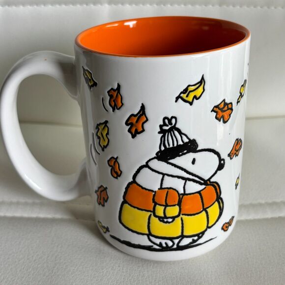 Peanuts Snoopy Fall Leaves Candy Corn Pumpkin Hand Painted 16oz. Coffee Mug - Picture 2 of 5